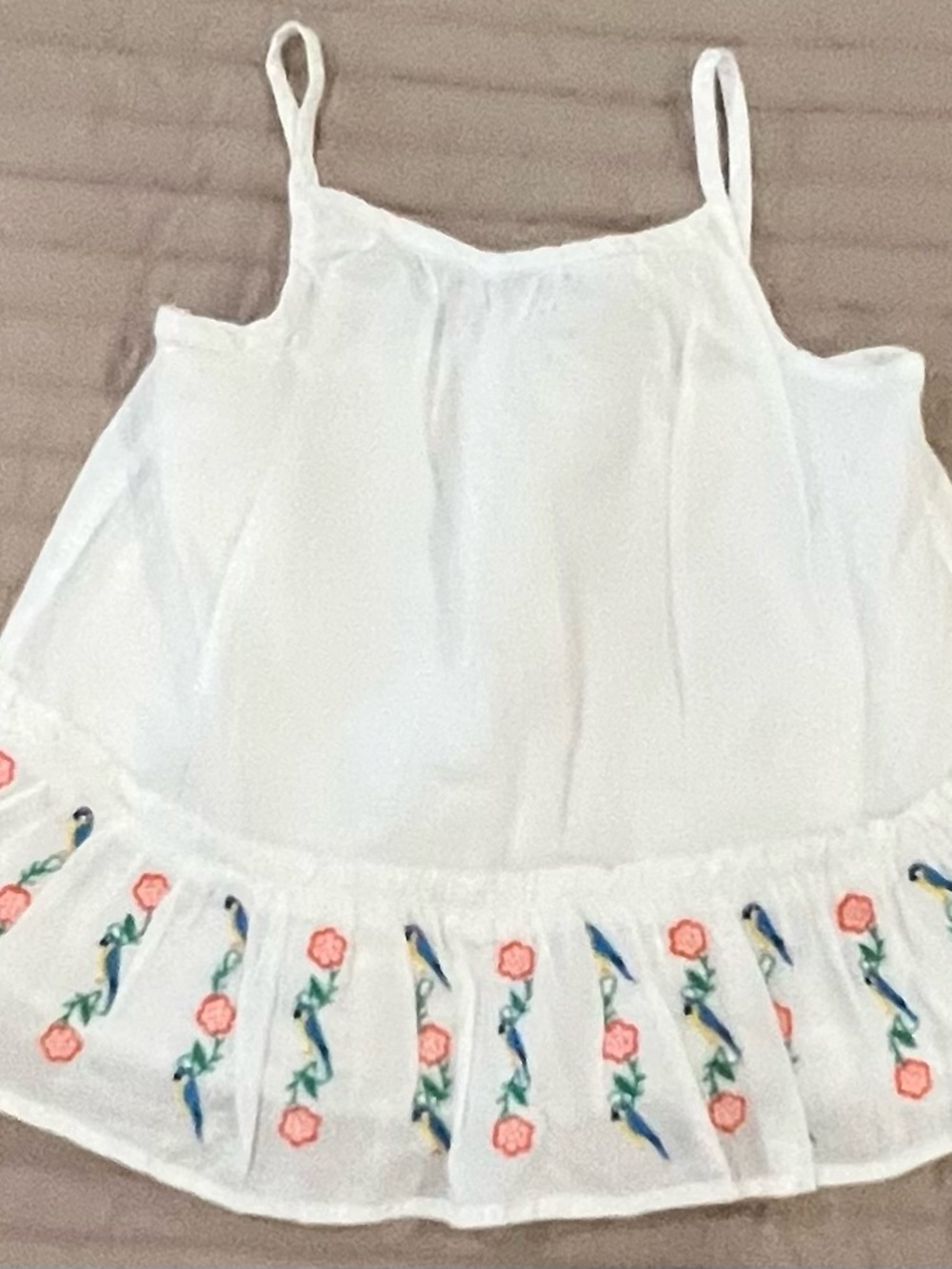 Janie and Jack White Girls Spaghetti-Strap Tank with Pink Floral Embroidery